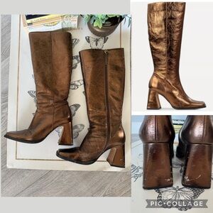 Ana Palma Metallic Brown Copper Knee-High Women's Boots Square toe Sz 39 8.5